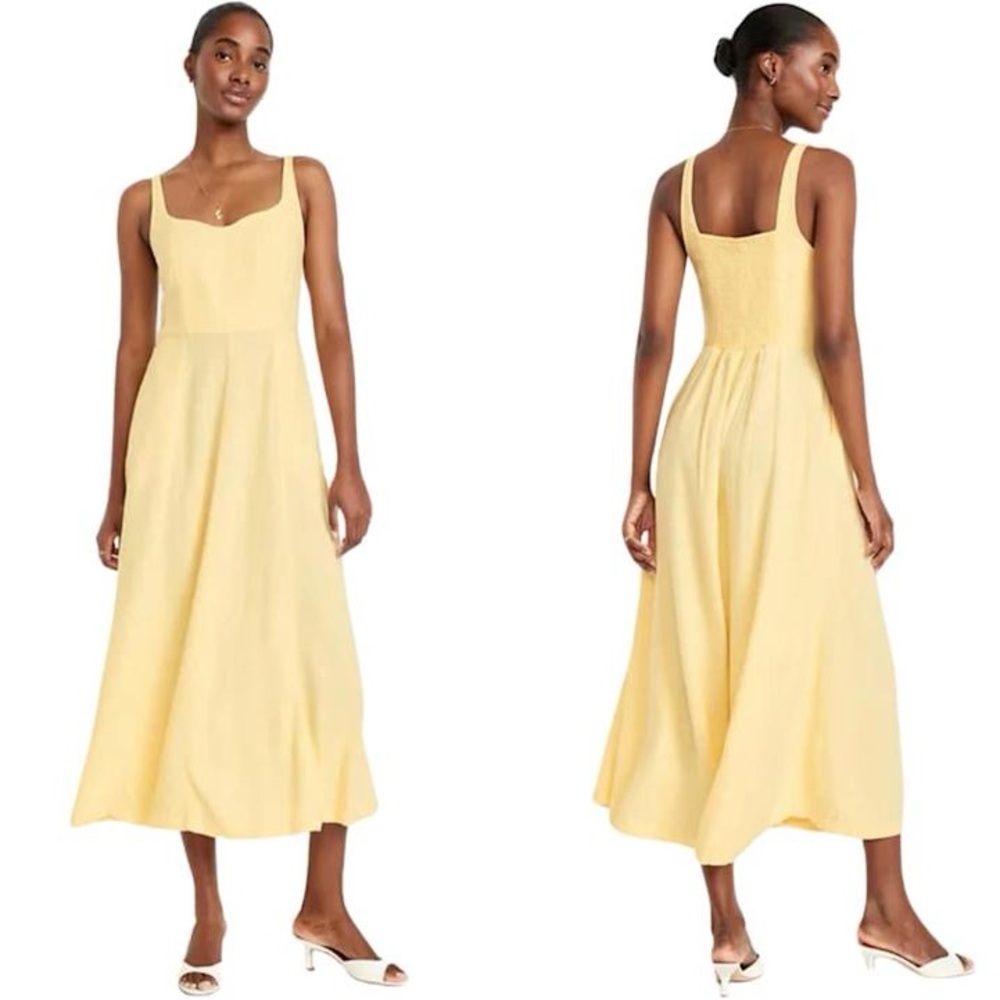 Old Navy Butter Yellow Linen Blend Midi Sweetheart Dress 2X - Picture 1 of 12